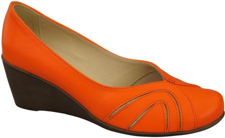 Buty na Koturnie Pomarańczowe Czółenka Damskie z Naturalnej Skóry 828 ElitaBut