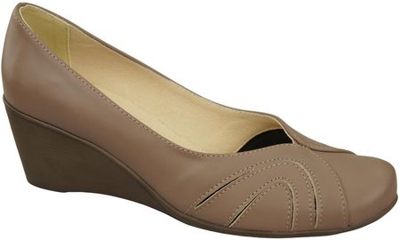 Buty na Koturnie Cappuccino Ciemne Czółenka Damskie z Naturalnej Skóry 828 ElitaBut