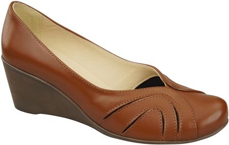 Buty na Koturnie Brązowe Czółenka Damskie z Naturalnej Skóry 828 ElitaBut