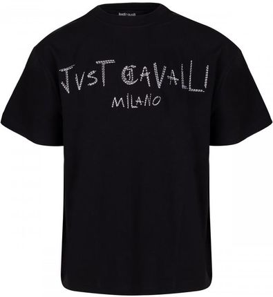 JUST CAVALLI milano męski t-shirt NOWOŚĆ EMBROIDERY LOGO BLACK