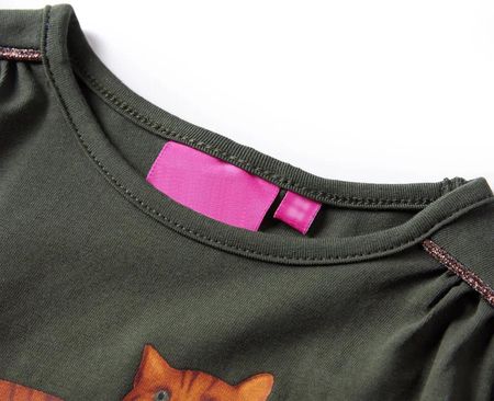 Koszulka dziecięca z długimi rękawami, z kotem, khaki, 128 - zdjęcie 4
