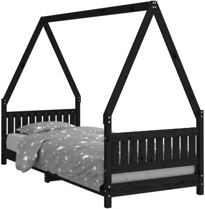 Zakito Home Ramka Łóżka Dziecięcego Domek - Lite Drewno Sosnowe 205,5 X 85,5 146 Cm Czarny