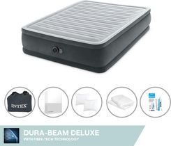 Intex Łóżko Dmuchane - 2 Os 152X203X46Cm Szare Z Wbudowaną Pompką + Prześcieradło Białe Poduszka Poszewki Molton
