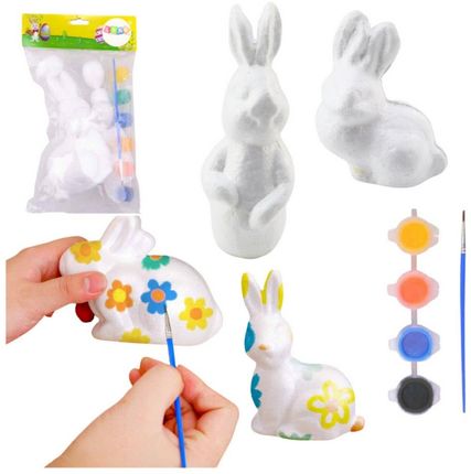 Lean Toys Zestaw Do Malowania Styropianowych Ozdób 4 Zające Farby Pędzelek (21355)