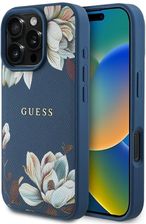 Guess Etui Grained Printed Flower Pattern Magsafe Do Iphone 16 Pro Max Niebieski