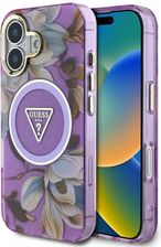 Guess Etui Glitter Flowers Triangle Buttons Magsafe Do Iphone 16 Fioletowy