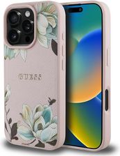 Guess Etui Grained Printed Flower Pattern Magsafe Do Iphone 16 Pro Max Różowy