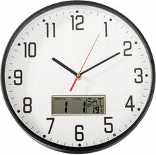 Zdjęcie ZEGAR ŚCIENNY DUŻY CICHY 30CM OKRĄGŁY WSKAZÓWKOWY DATA TEMPERATURA DREWNO - Ząbki