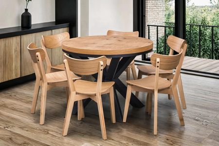 Stół okrągły rozkładany 100 + 2 x 50 cm LOFT  + 6 krzeseł Jack