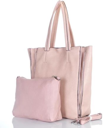 Torebka shopper damska | Różowa | Duża | Saszetka | 2w1 - zdjęcie 4