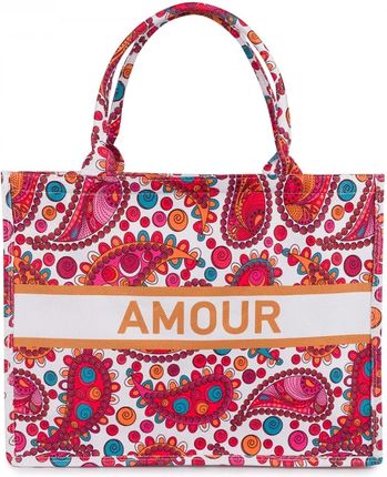 Duża kolorowa torba shopperka z napisem AMOUR