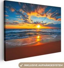 MuchoWow Morze Zachód Słońca Plaża Chmury Pomarańczowy Replika 120x90cm (47-891948009)