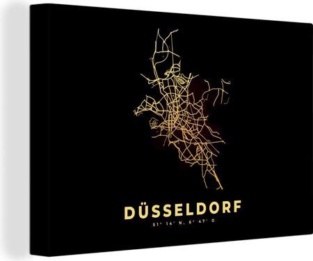 OneMillionCanvasses 140x90cm Złoty Düsseldorf Mapa Miasta Kierunki Replika (47-790426318)
