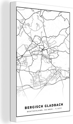 OneMillionCanvasses 90x140cm Mapa Bergisch Gladbach Mapa Miasta Kierunki Replika (47-791002658)