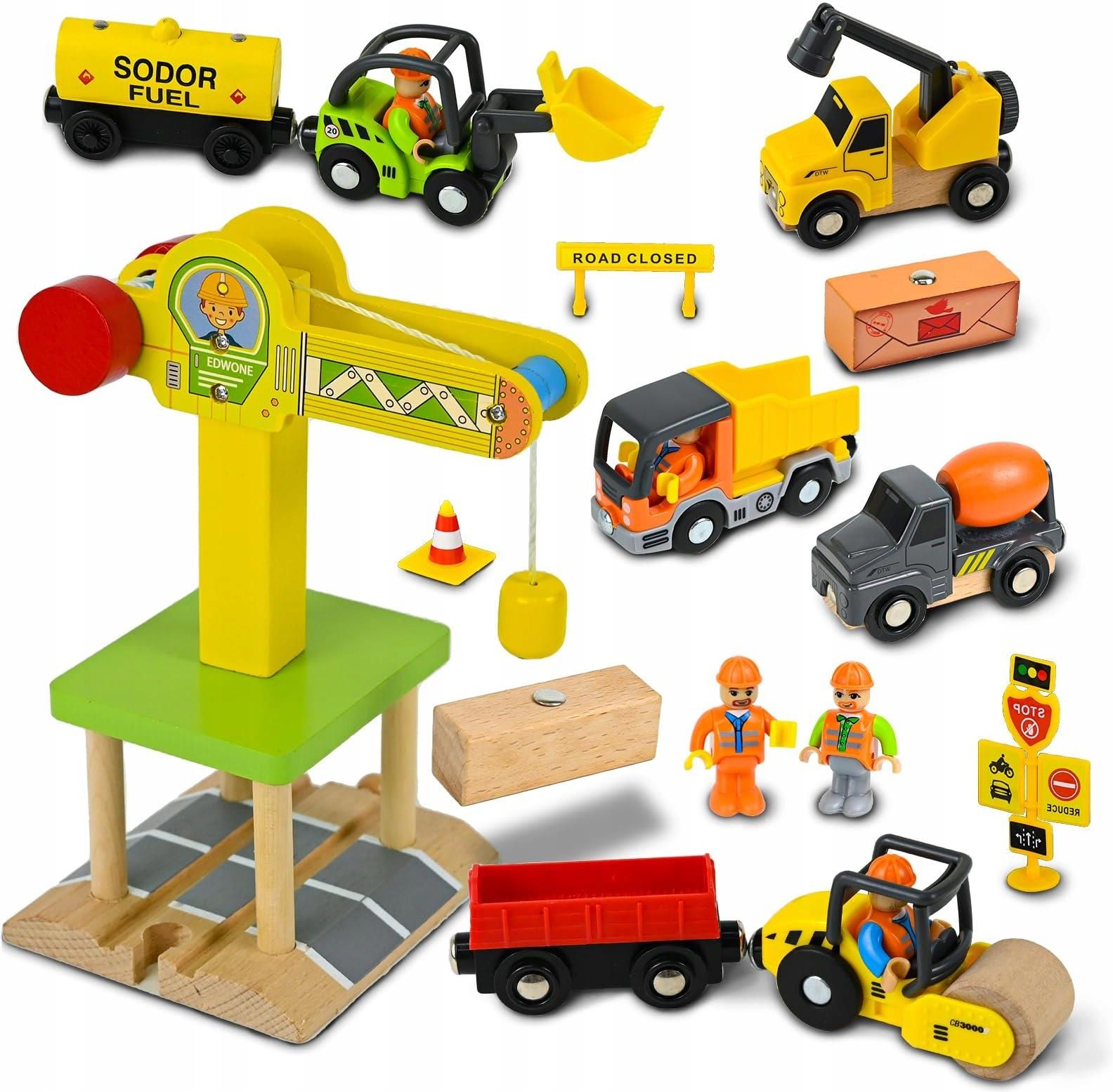 Charmofun LKW Spielzeug Set - Baustellen Fahrzeuge Mit Kran Und Rennbahn