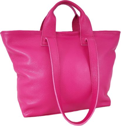 Torebka Skórzana Shopper SKÓRA NATURALNA 2 długości pasków Kolekcja PREMIUM Model 2w1 FUKSJA