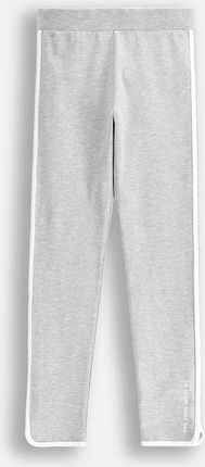 Legginsy z długą nogawką szare z ozdobną lamówką i napisem na nogawce