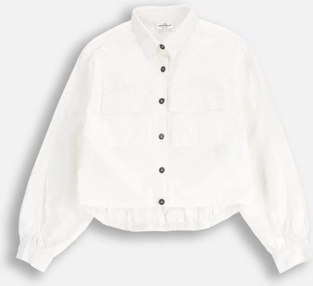 Koszula z długim rękawem biała z kołnierzykiem i kieszeniami