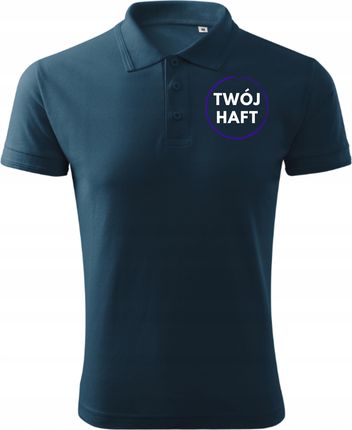 Koszulka męska T-shirt Polo Polówka firmowa z haftem LOGO NAPIS granatowa