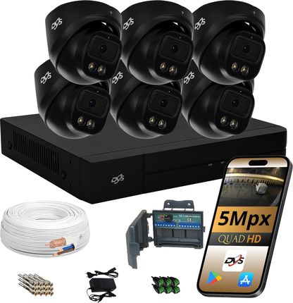Dvs Zestaw Kamer Zewnetrznych Czarne Analogowe 6 Kamer Monitoring 5Mpx Kopulka