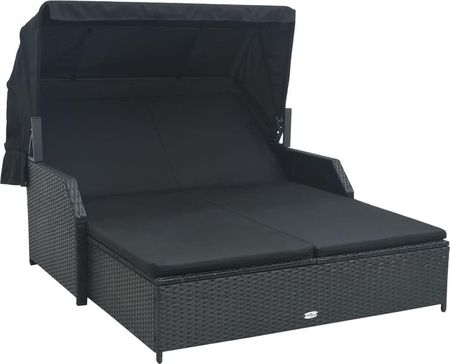 Dkd Home Decor 2-Osobowy Leżak Z Daszkiem Przeciwsłonecznym Czarnego Polirattanu 45947443