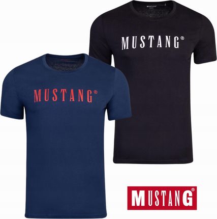 T-shirt męski Koszulka okrągły dekolt Mustang Zestaw Granat Czarna roz. L