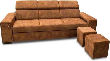 Nowoczesna Sofa KIRA, funkcja spania z pufą, 2 x pufy pod podłokietnikiem, ruchome zagłówki + barek - zdjęcie 3