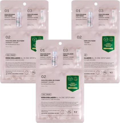 VT Cosmetics Cica Collagen All in One 3-Step Mask 3 x 1.5 g+24 g+1.5 g - Kolagenowa maska, zestaw 3