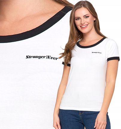 T-shirt Koszulka Damska Bawełna Slim Fit z Napisami Biło-Czarna MORAJ - XXL