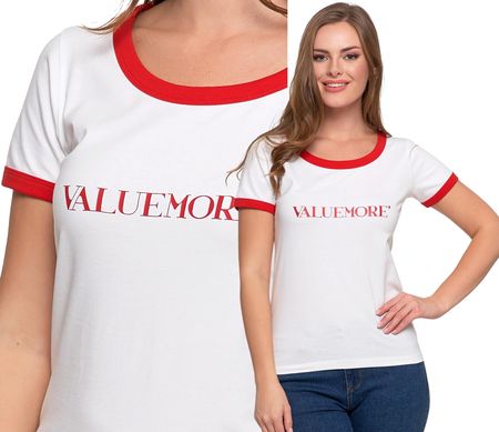 T-shirt Koszulka Damska Bawełna Slim Fit z Napisami Biło-Czerwona MORAJ 3XL