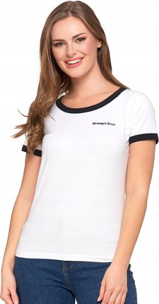T-shirt Koszulka Damska Bawełna Slim Fit z Napisami Biło-Czarna MORAJ - S - zdjęcie 3