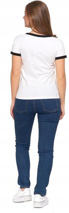 T-shirt Koszulka Damska Bawełna Slim Fit z Napisami Biło-Czarna MORAJ - S - zdjęcie 2
