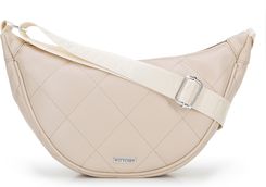 Damska torebka crossbody w geometryczne przeszycia kremowo - srebrna