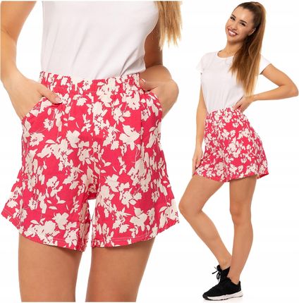 Damskie Szorty Gumka w Pasie Wiskoza Eleganckie Klasyczne Wzorek MORAJ S