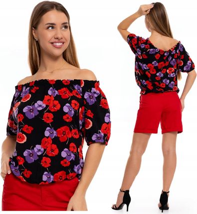 Bluzka Damska Elegancka Wiskozowa w Stylu Hiszpanki w Kwiaty Wzory MORAJ M