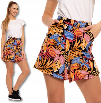 Damskie Szorty Kwiaty Gumka w Pasie Wiskoza Klasyczne Przewiewne MORAJ M