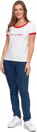 T-shirt Koszulka Damska Bawełna Slim Fit z Napisami Biło-Czerwona MORAJ - L - zdjęcie 4