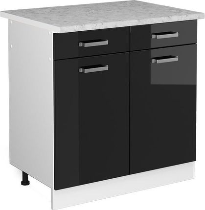 Vicco R-Line 80cm z szufladami i drzwiami z blatem roboczym Czarny wysoki połysk/Biały
