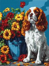 Zdjęcie Malowanie Po Numerach Spaniel I Kwiaty 30X40Cm - Mrocza