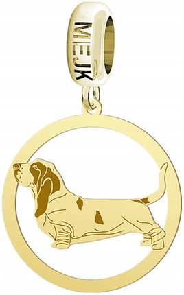 Charms Modułowy Złoty Basset Srebro 925 Kobieta Prezent DEDYKACJA GRATIS