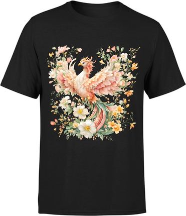 Feniks w kwiatach feniks kwiaty Męska koszulka (3XL, Czarny)