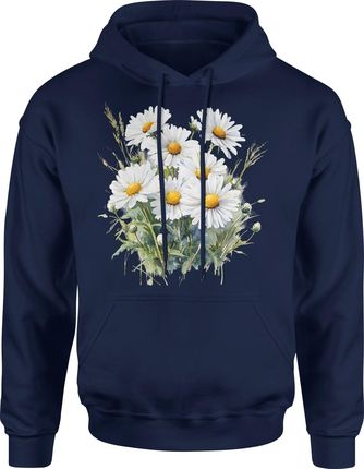 W kwiaty stokrotki Męska bluza z kapturem (XXL, Granatowy)