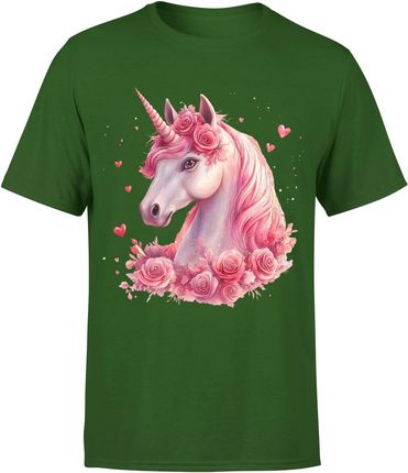Różowy jednorożec Męska koszulka (XL, Zielony)
