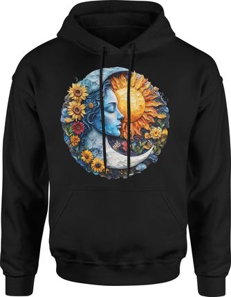 Księżyc słońce w kwiaty Męska bluza z kapturem (S, Czarny)