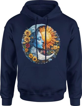 Księżyc słońce w kwiaty Męska bluza z kapturem (M, Granatowy)