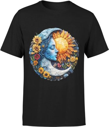 Księżyc słońce w kwiaty Męska koszulka (3XL, Czarny)