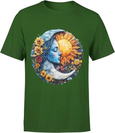 Księżyc słońce w kwiaty Męska koszulka (XL, Zielony)