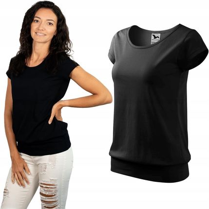 Bluzka Koszulka Krótki Rękaw Damska Czarna Luźny Fason T-shirt