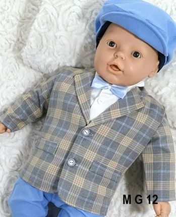 Angelino Chłopięca Marynarka Do Chrztu Szaro-Beżowo-Niebieska M G 12 68