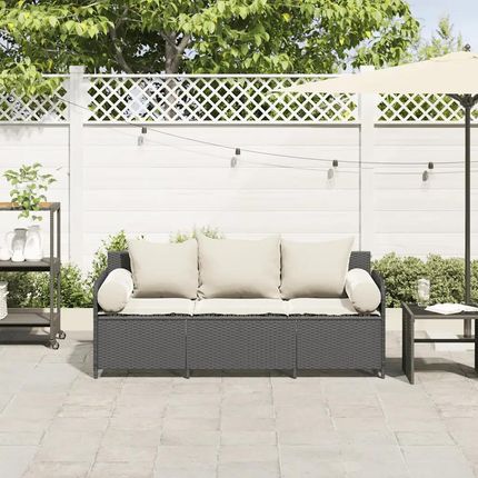 vidaXL Sofa Ogrodowa Z Poduszkami 3-Osobowa Czarna Polirattan 4104172 - zdjęcie 3